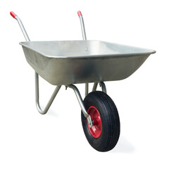 Wheelbarrow on white background. Garden single wheel cart