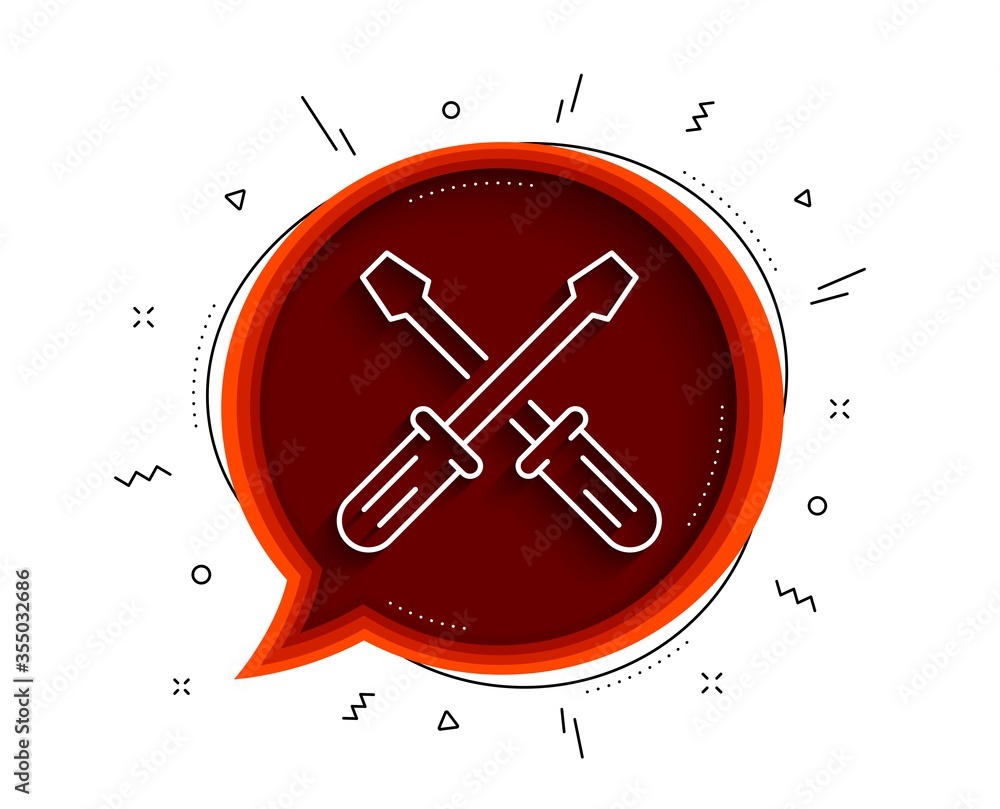 Poster screwdriver line icon. chat bubble with shadow. repair service sign. fix instruments symbol. thin li