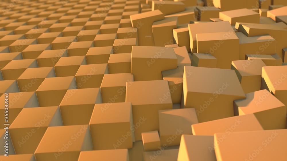 Poster 3d rendering of an abstract background from a set of cubes. on one side of the cube in a strict ches