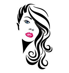 Lady hair style design. Line art vector illustration.