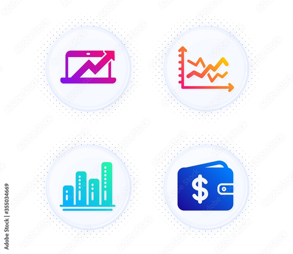 Aufkleber graph chart, sales diagram and diagram chart icons simple set. button with halftone dots. dollar wal