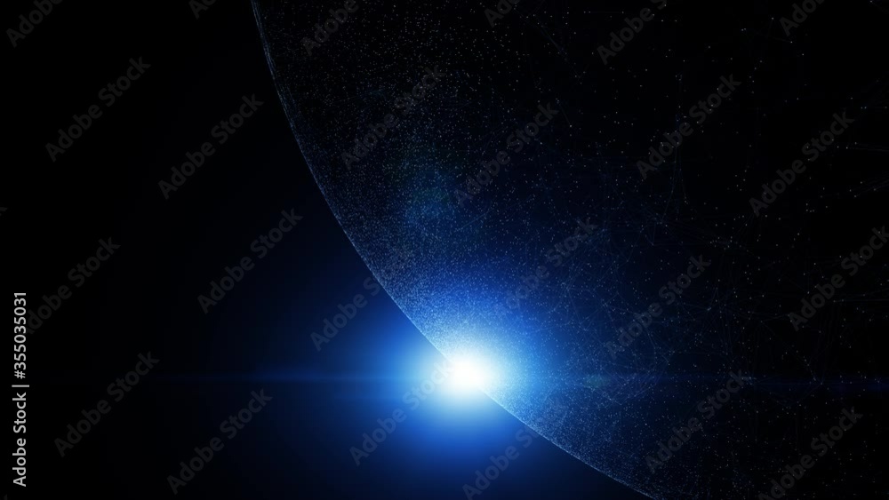 Poster abstract planet with sun light and stars in slow motion. copy space animation background.
