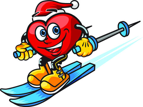 funny cartoon heart skiing