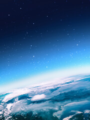 Sky and space with stars on Earth planet surface. Horizon and orbit. Elements of this image furnished by NASA