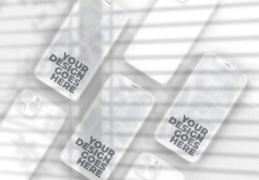 White Smartphones Mockup with Shadows and Clay Textures