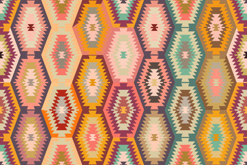 Turkish kilim pattern. Colorful tribal vintage design.  
