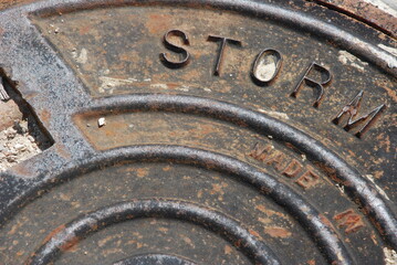 old rusty storm drain cap