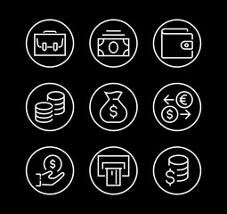 BUSINESS and FINANCE Thin Line Icon Set, contains icons such as Coins, Currency Exchange, Card Payment, Terminal and much more, Editable Line, Vector Illustration