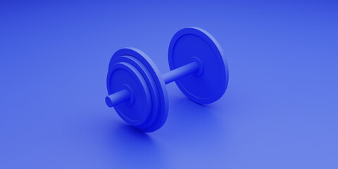 Blue dumbell over a blue background 3d rendering