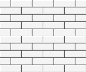 White ceramic brick wall. Long brick tile pattern.