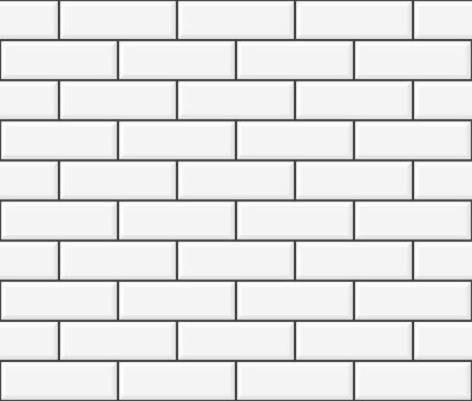 White Ceramic Brick Wall. Long Brick Tile Pattern.