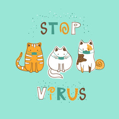 Vector illustration coronavirus 2019-nCoV. Cat and dog in medical masks. 