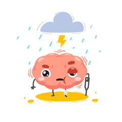 the brain is hurt with a storm above. Isolated Vector Illustration