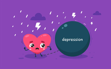 The leg of the heart is tied with a big boulder. Conceptual vector Illustration