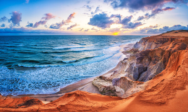 Famous and Touristic Sand Cliffs In Morro Branco Beach (Fal&eacute;sias de Morro Branco), Beberibe, Cear&aacute; State, Northeast of Brazil