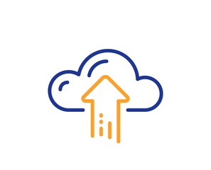 Cloud computing upload line icon. Internet data storage sign. File hosting technology symbol. Colorful thin line outline concept. Linear style cloud upload icon. Editable stroke. Vector
