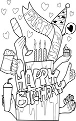 Obraz premium Party colorful happy birthday doodle