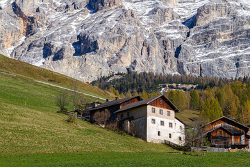 House above the a mountain in Dolomites at Val Badia in South Tyrol