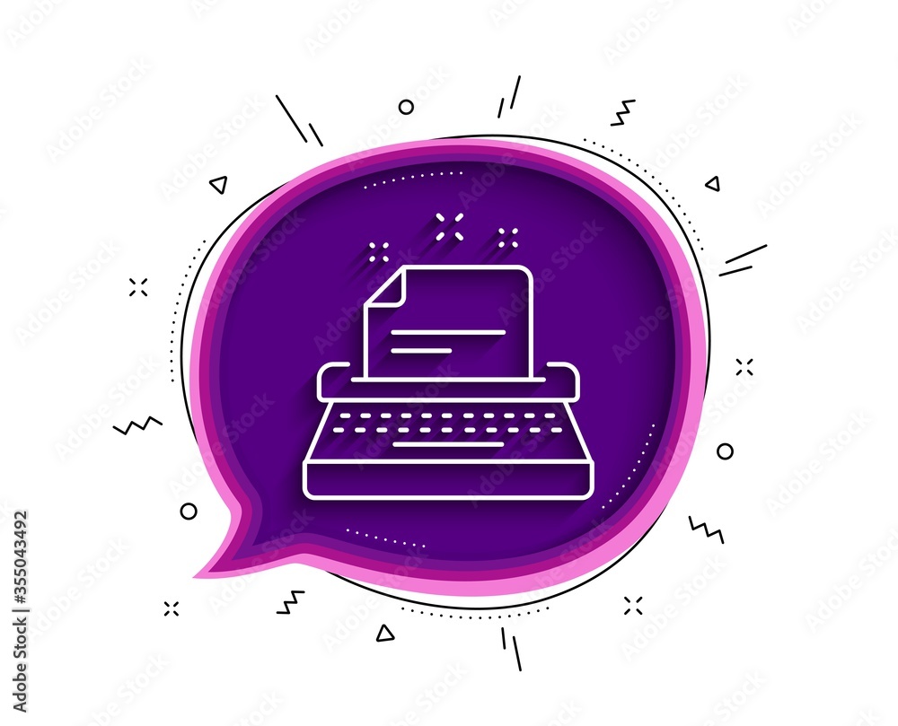 Poster Typewriter line icon. Chat bubble with shadow. Documentation sign. Thin line typewriter icon. Vector