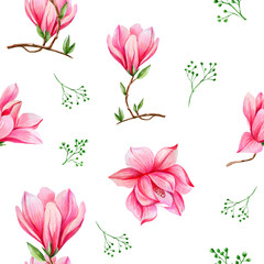 illustration seamless pattern with Magnolia flowers
