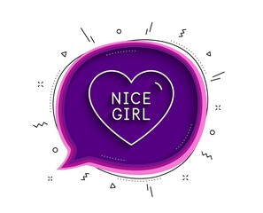 Nice girl line icon. Chat bubble with shadow. Sweet heart sign. Valentine day love symbol. Thin line nice girl icon. Vector