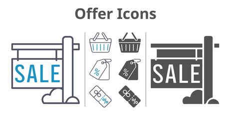 offer icons icon set included sale, price tag, discount, shopping-basket icons