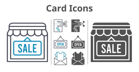 card icons icon set included newsletter, shop, voucher, open icons