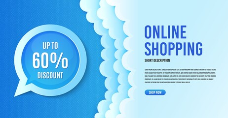 Up to 60% Discount. Clouds banner template. Sale offer price sign. Special offer symbol. Save 60 percentages. Speech bubble with special offer. Online shopping banner concept with clouds. Vector