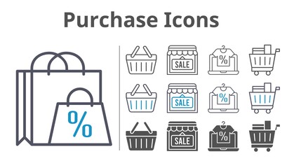 purchase icons icon set included shopping bag, online shop, shop, shopping cart, shopping-basket, shopping basket icons