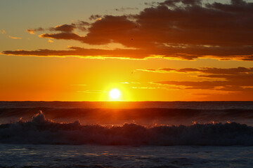 Beach sunrise in Japan, Chiba, Land of the rising sun, Hebara beach is famous for being one of the first places to see the sunrise in Japan.
