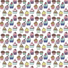 seamless pattern with cupcakes on white background 