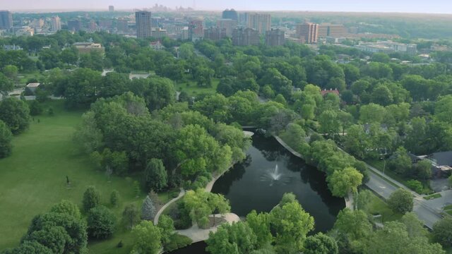 Aerial flying over Jacob L. Loose Park. Kansas City, Missouri, USA