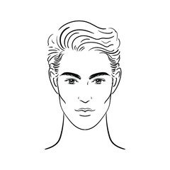 The head of a man. Men's Haircut. Stylish Male Lineart portrait. Vector Stock illustration isolated on a white background.   
