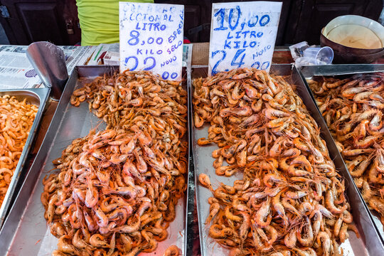 Shrimp Being Sold in Traditional, Touristic and Famous Traditional Food Market Ver-O-Peso Market in Bel&eacute;m, Capital of Par&aacute; State, Brazil