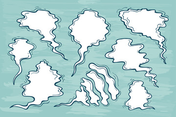 Steam clouds Vector Set. Hand drawn Doodle Smoke, Clouds, Fog or Steam
