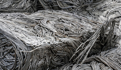 Cubes of aluminum pressed wire ready for remelting