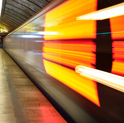 Russia Moscow June 2020. Moscow metro. effect of long exposure of the metro train movement.