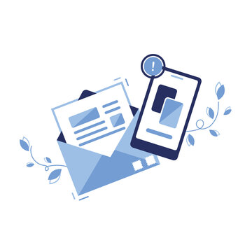 Vector Banner Illustration Icon Of Email Marketing & Message Concept. Letter, Sheet In An Envelope. Sending Application. For Sites, Web. Paper. Phone, Newsletter. Important Notice. Article. Eps 10