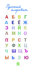 Lettering set of full Russian alphabet vector illustartion isolated on white background. Colorful Lettres for children including handwriting.