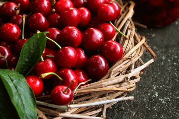 cherries in basket