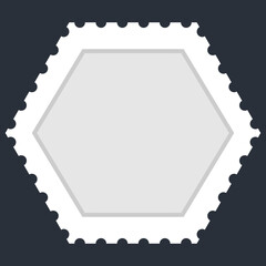 Blank hexagon white paper postage stamp. Recolorable shape isolated from background. Vector illustration is a graphic element for artistic design projects.