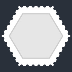 Blank hexagon white paper postage stamp. Recolorable shape isolated from background. Vector illustration is a graphic element for artistic design projects.