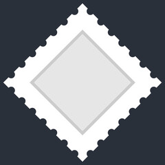Blank rhombus white paper postage stamp. Recolorable shape isolated from background. Vector illustration is a graphic element for artistic design projects.