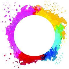 Happy holi vector elements for invitation. Smart design. Space for text. Background for holidays. Kids design. Copy paste. Easy to edit information. Bright multi-colored paints. Round frame.