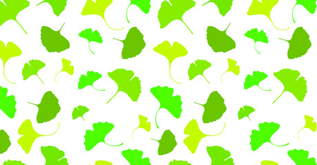Ginkgo Biloba Seamless Pattern Plant flat green  vector illustration. 
Healing medical cosmetic leafs. Flora Ayurvedic Medicine Theme. Design for textile, fabric, wallpaper. Therapeutic background. 