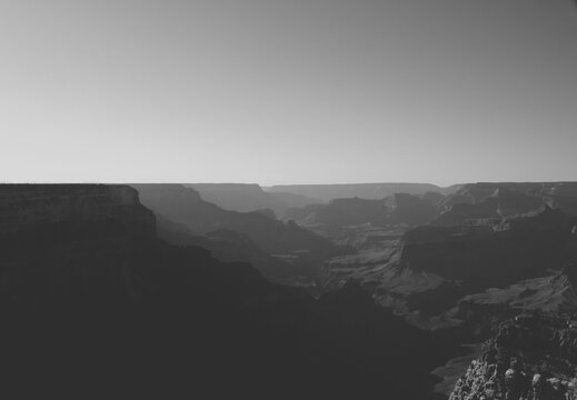 black and white image of the grand canyon