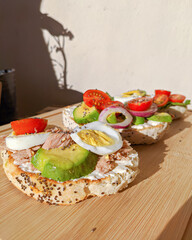 bruschetta with tomato, egg, avocado
