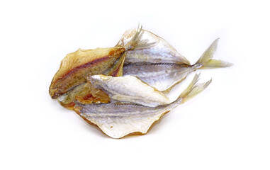 Sun dried marine fish isolated on white background