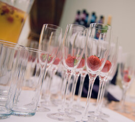 strawberries in champagne glasses
