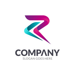 Initial letter R and arrow logo with gradient colors